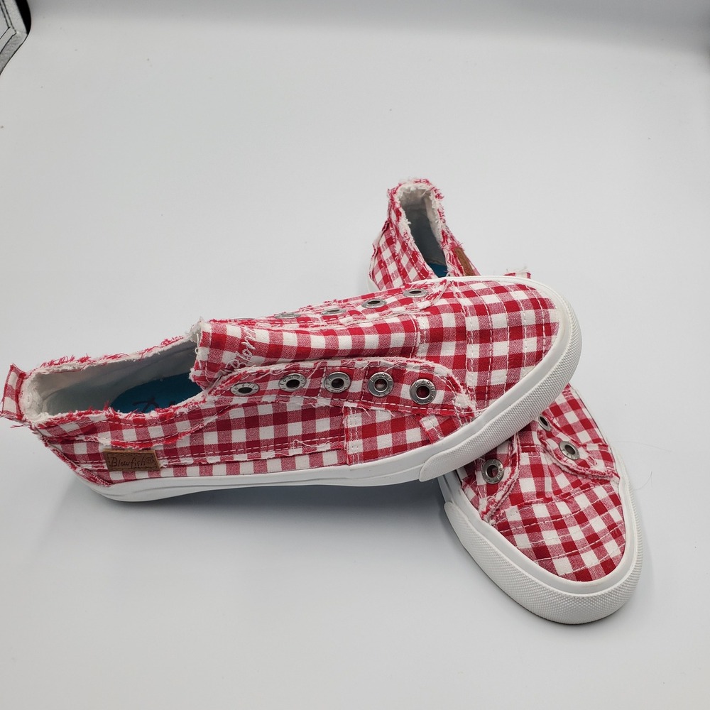 Blowfish Malibu Play Red White Gingham Checkered Slip On Sneakers Womens 7.5